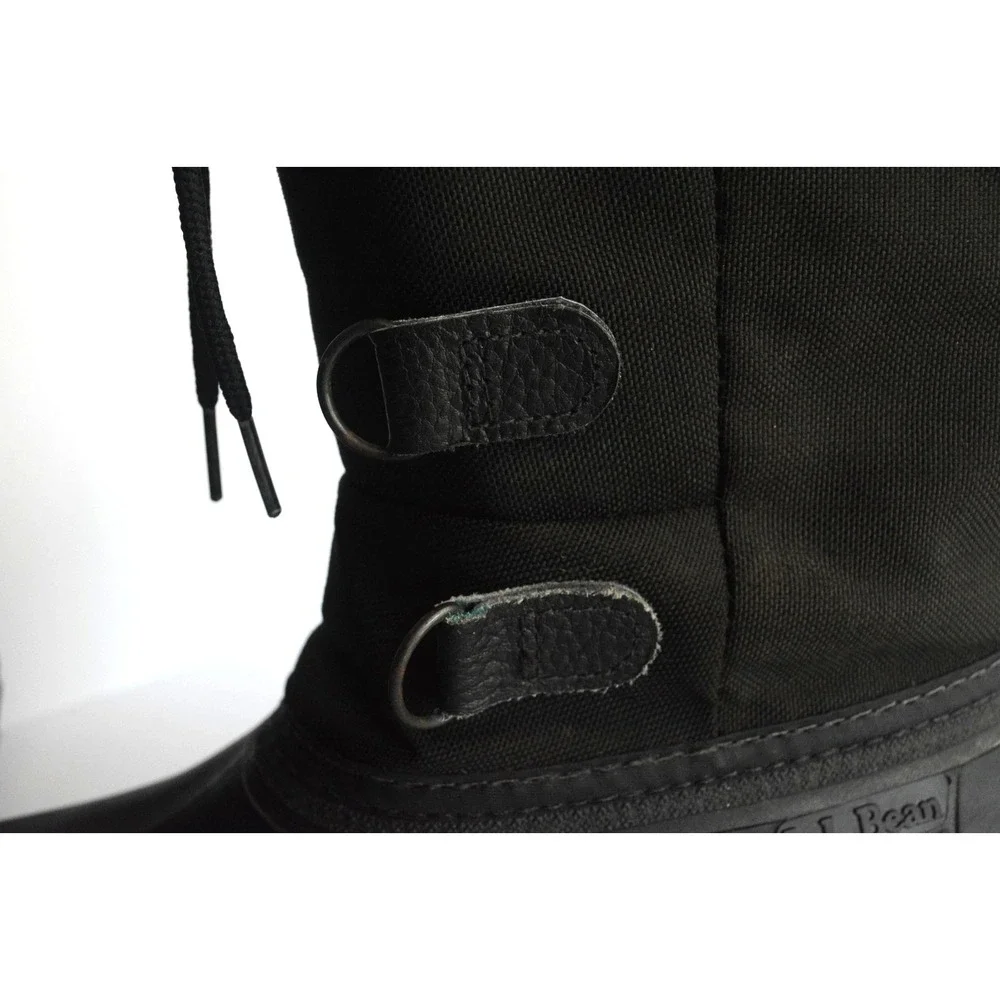 LL Bean Women's Black Canvas Pull On Mid Calf Drawstring Winter Boots Size 7 - Picture 15 of 16